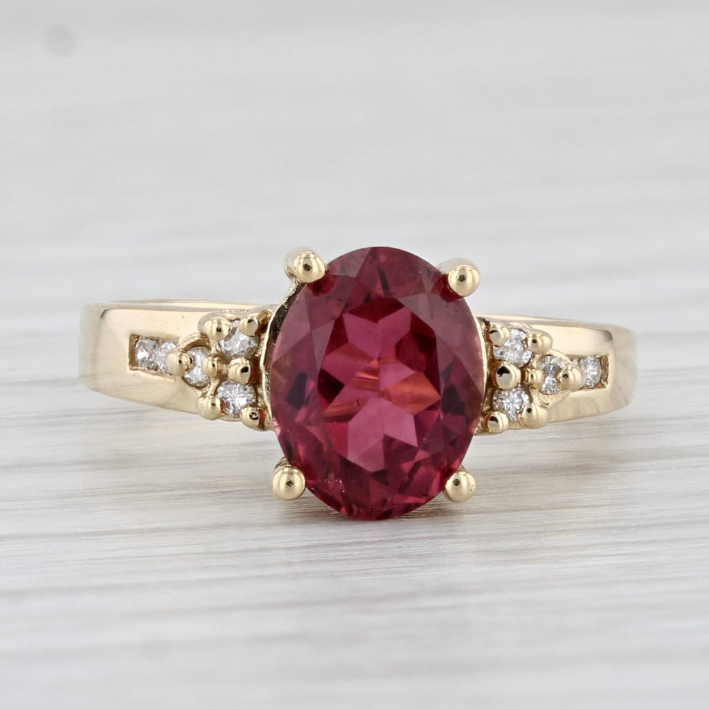 Light Gray 2.45ctw Oval Pink Tourmaline Diamond Ring 14k Yellow Gold Size 5.5