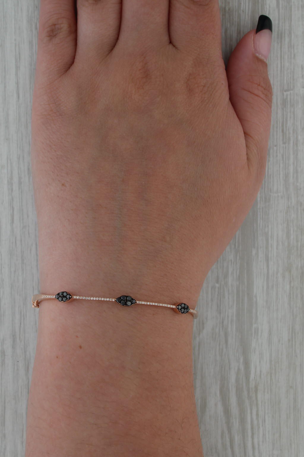 0.36ctw Black White Diamond Bangle Bracelet 14k Rose Gold 6.5" Stackable