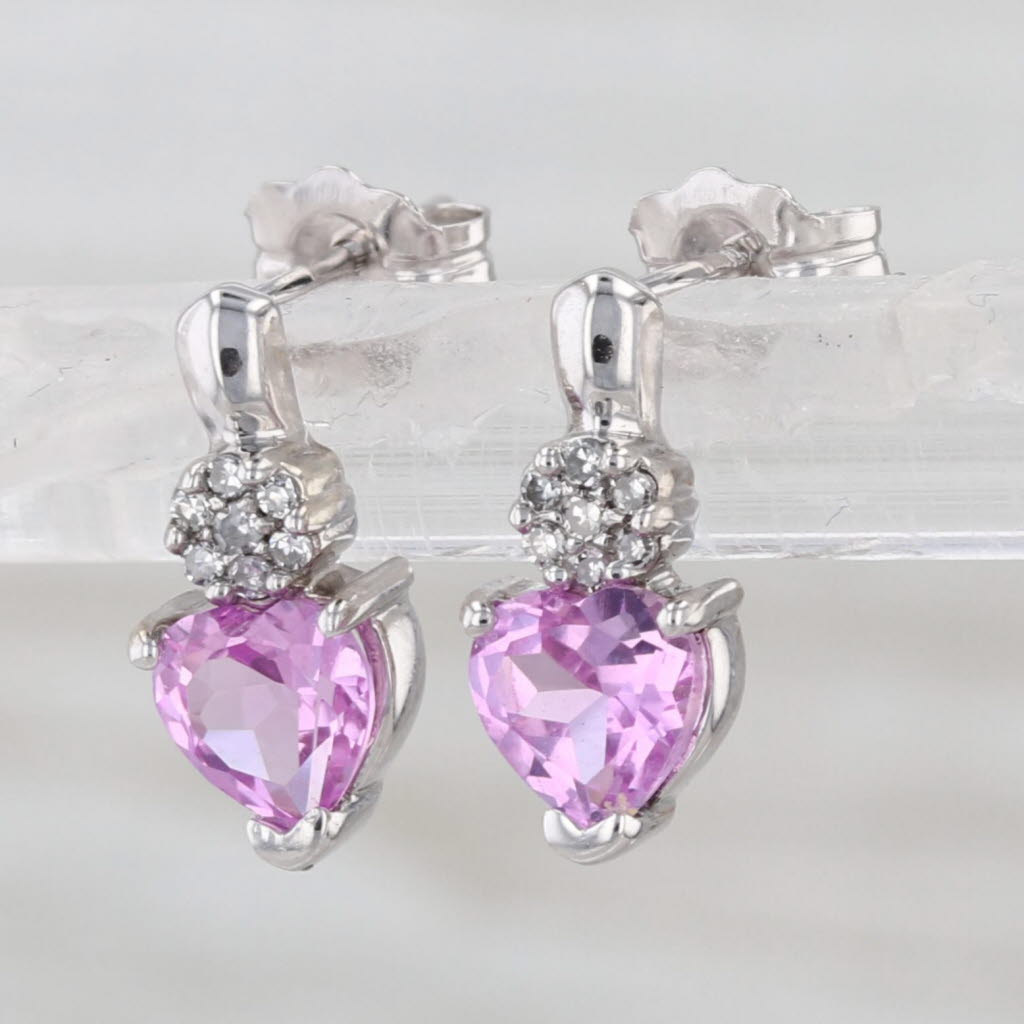 1.23ctw Lab Created Sapphire Heart Diamond Stud Earrings 10k White Gold Studs