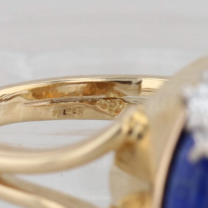 0.48ctw Diamond Blue Lapis Lazuli Hololith Ring 18k Yellow Gold Size 6
