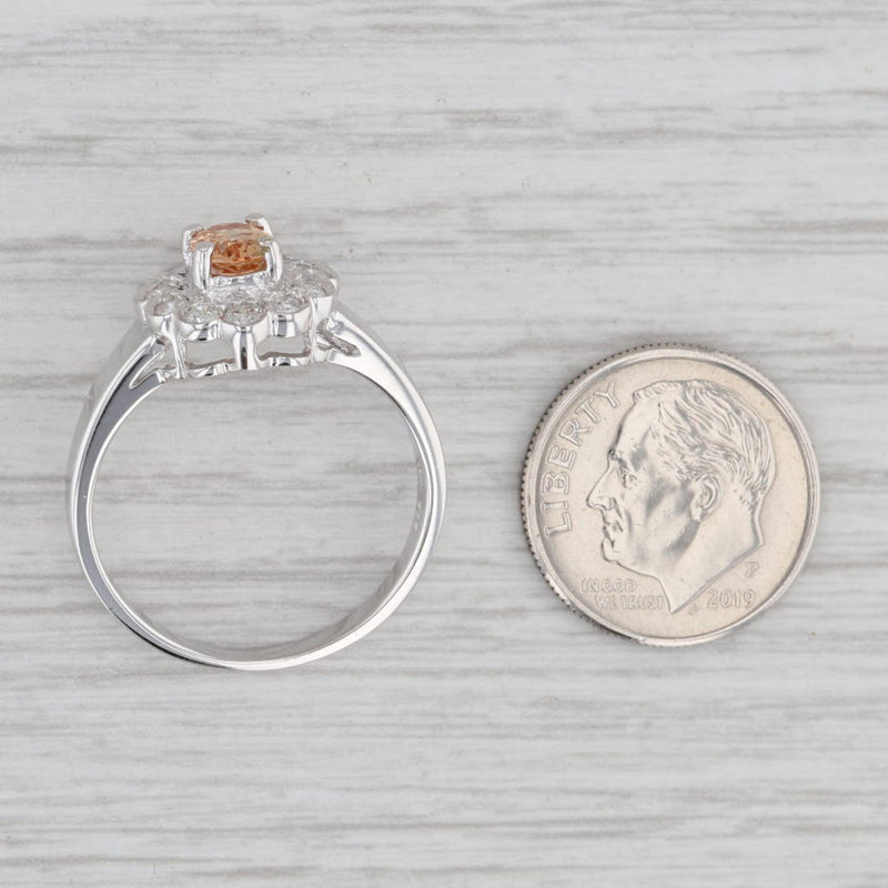 Gray 1.06ctw Oval Orange Topaz Diamond Halo Ring 14k White Gold Size 9.25