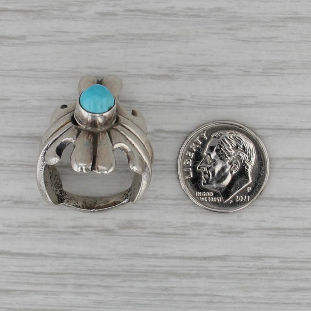 Vintage Turquoise Statement Ring Sterling Silver Sz 7 Oval Cabochon Southwestern