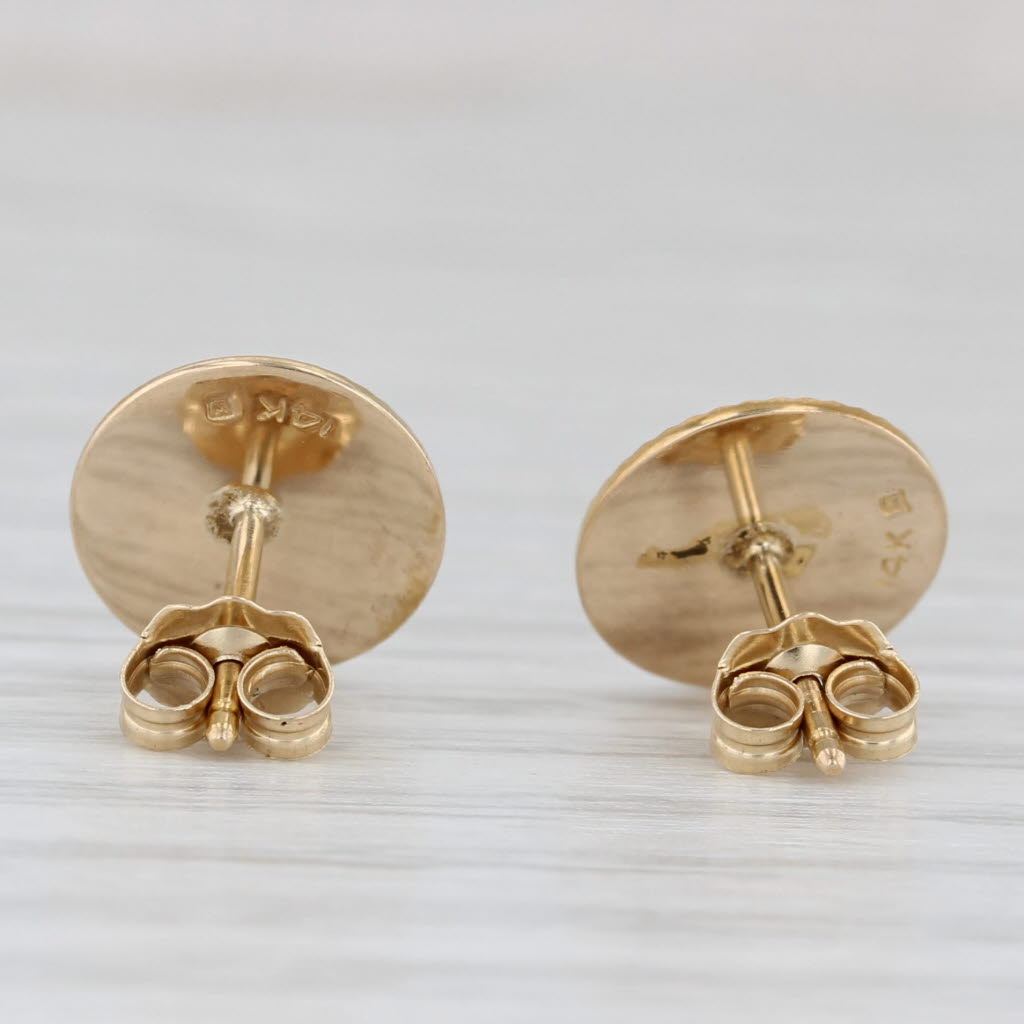 Light Gray Rayed Stud Earrings 14k Yellow Gold Circle Round Studs