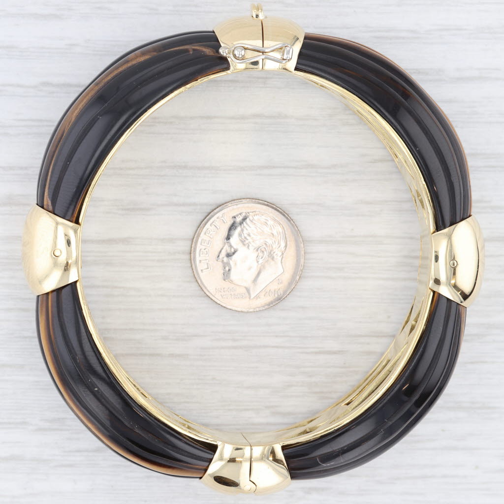 Vintage Tiger's Eye Bangle Bracelet 18k Yellow Gold 6.5" 21mm