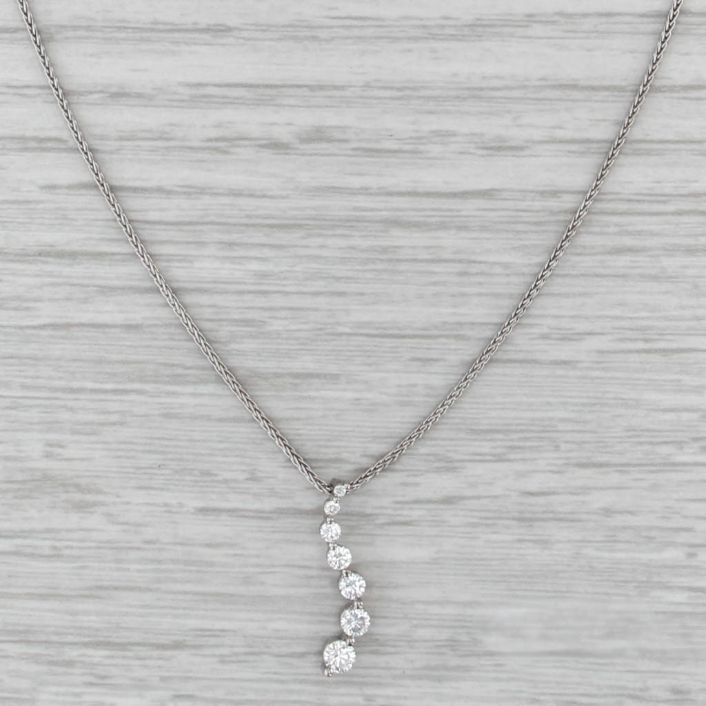 0.45ctw Diamond Journey Pendant Necklace 14k White Gold 18" Wheat Chain