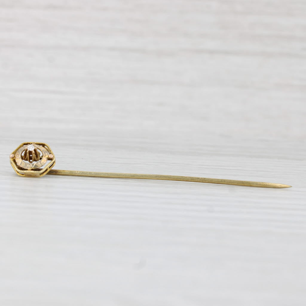 Light Gray Antique Diamond Stickpin 14k Yellow Gold