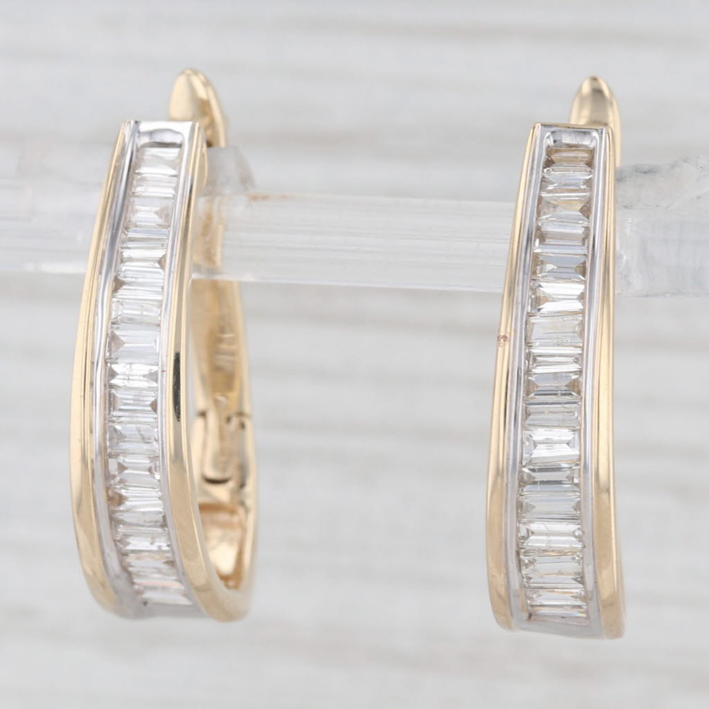 Light Gray 1.16ctw Diamond Journey Oval Hoop Earrings 14k Yellow Gold Snap Top Posts