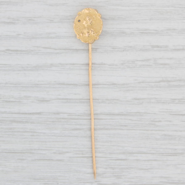 Light Gray Antique Diamond Figural Stickpin 18k Top 12k Pin Yellow Gold