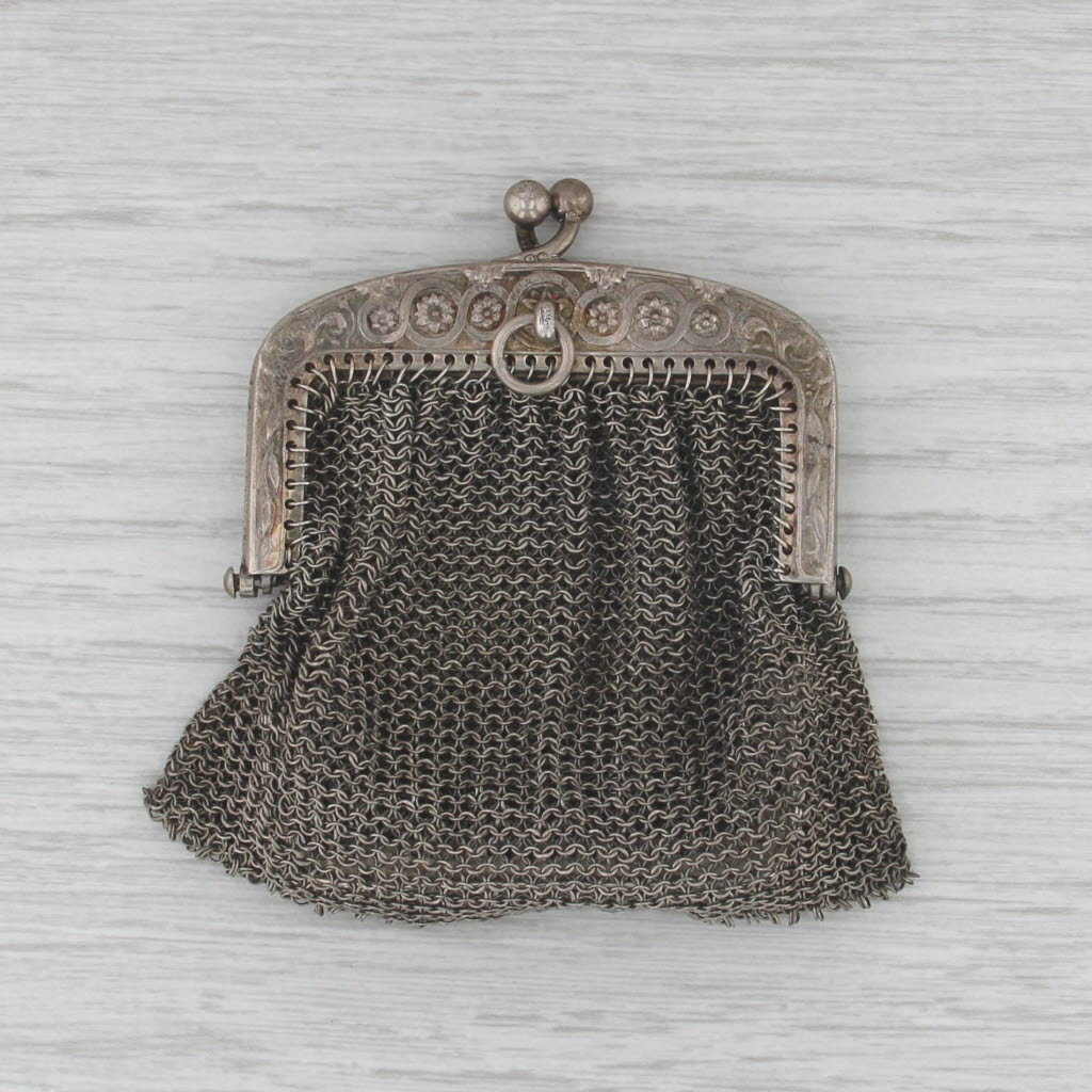 Vintage Chainmail Change Coin Purse 950 Silver
