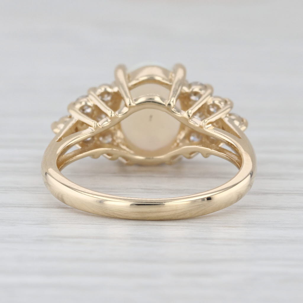 Opal 0.40ctw Diamond Clusters Ring 14k Yellow Gold Size 7 Oval Cabochon