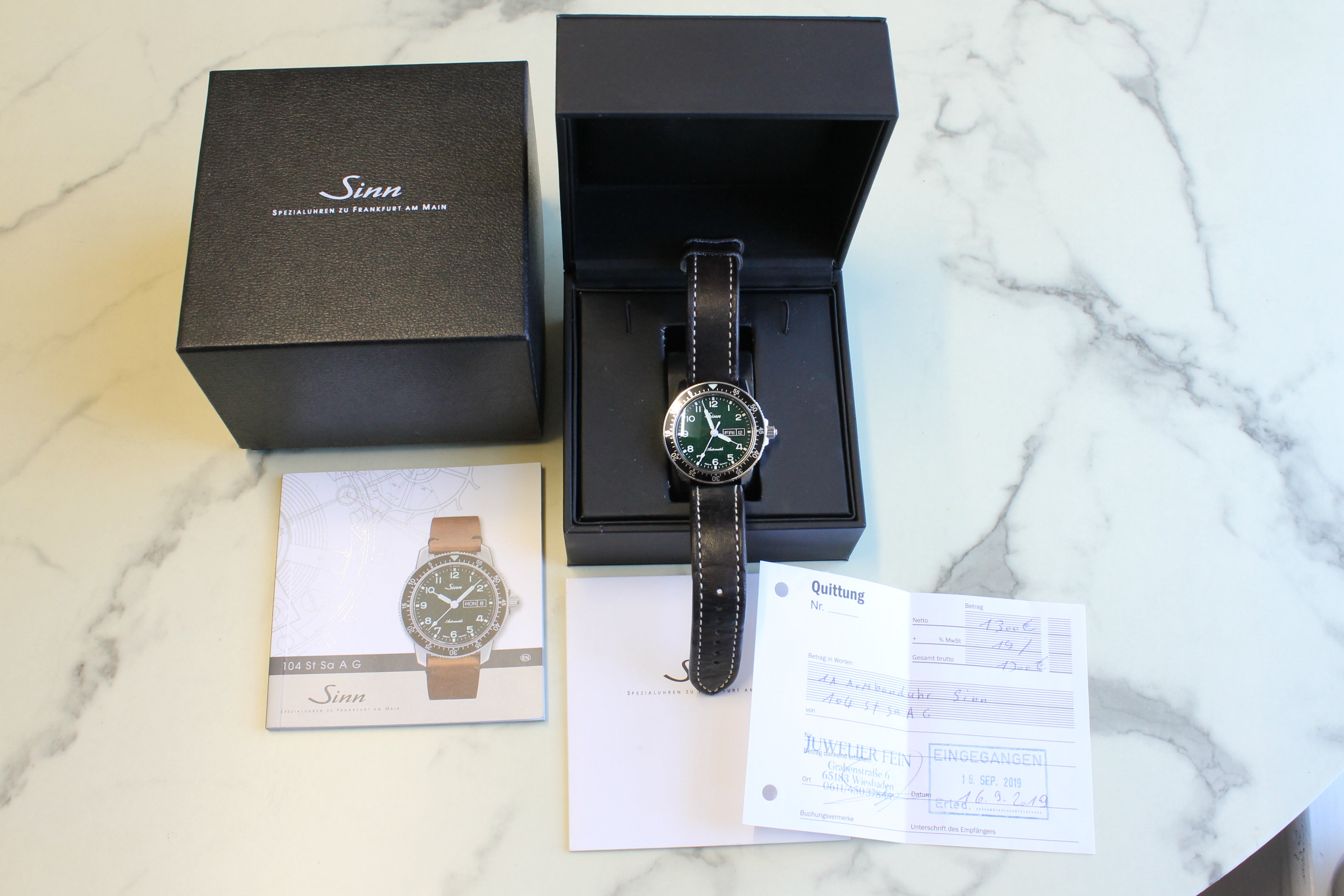 Dark Slate Gray Sinn 104 ST SA G 41mm Steel Mens Automatic Watch Metallic Green w Box & Strap