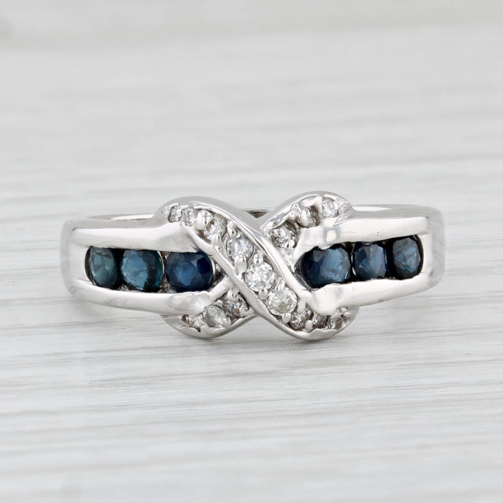 Light Gray 0.65ctw Diamond Knot Blue Sapphire Ring 14k White Gold Size 7