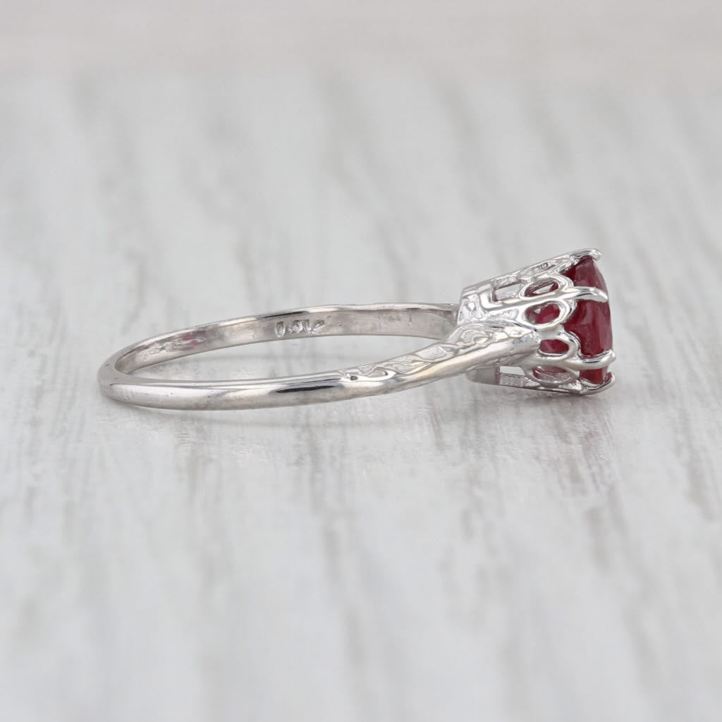 Vintage 0.90ct Ruby Round Solitaire Ring 14k White Gold Size 6.25 Etched Band