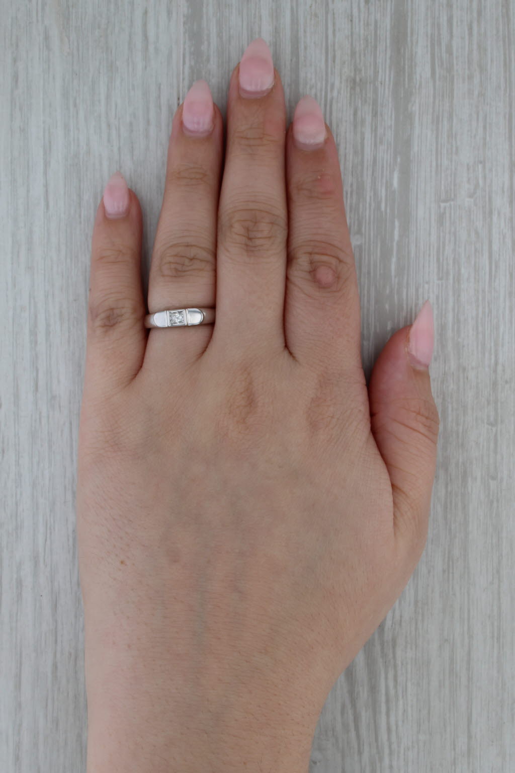 0.20ctw Princess Solitaire Wedding Band Stackable Ring Size 6.5 18k White Gold