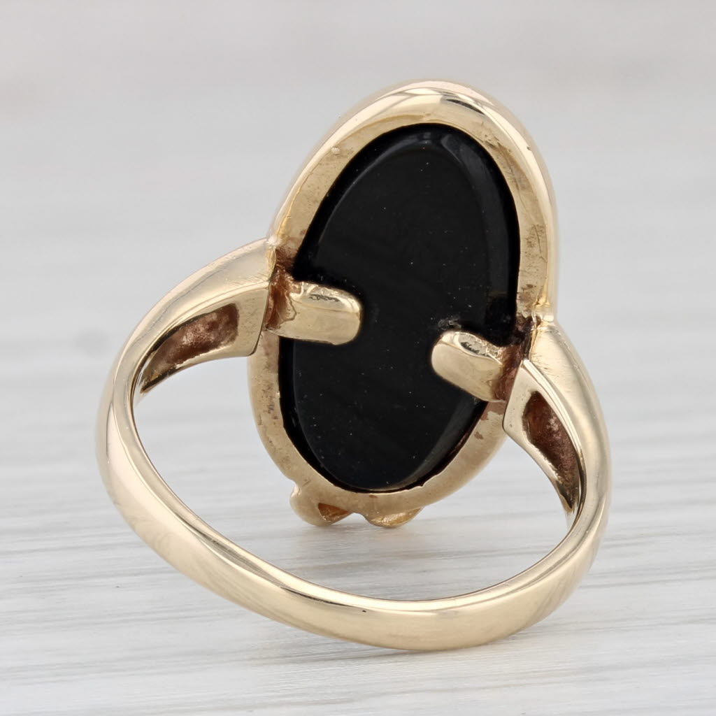 Light Gray Oval Onyx Ring 14k Yellow Gold Diamond Accents Size 5