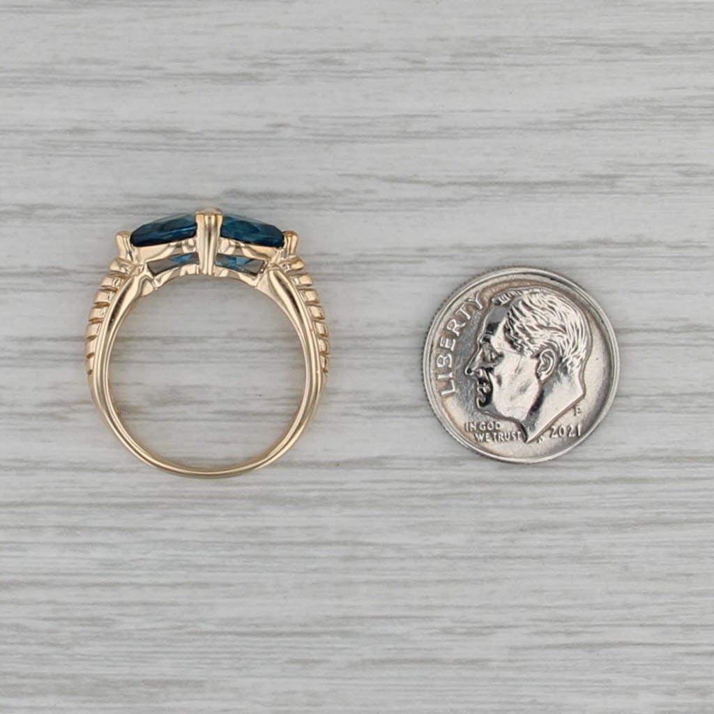 2.80ctw Blue Topaz Hearts Ring 10k Yellow Gold Size 7.25 Beveled Band