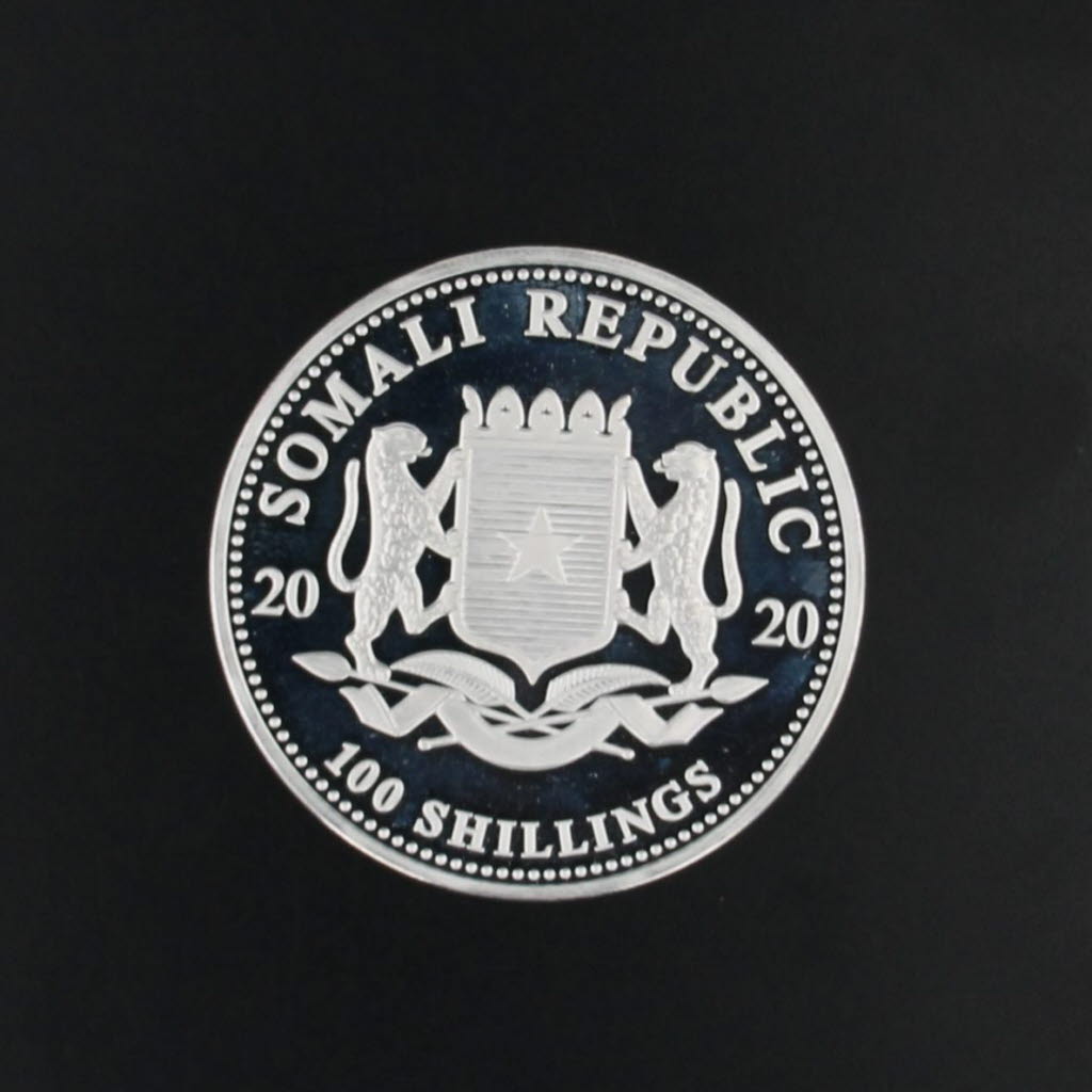 African Wildlife Elephant 1ozt Fine Silver Somali Republic 2020 100 Shilling