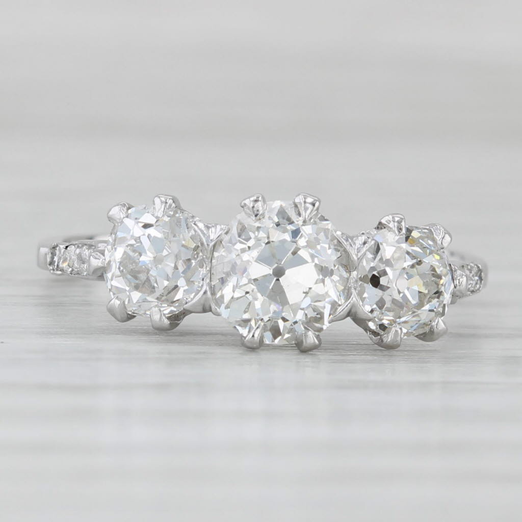Light Gray 1.91ctw Diamond Round 3-Stone 14k White Gold Size 6.25 Engagement