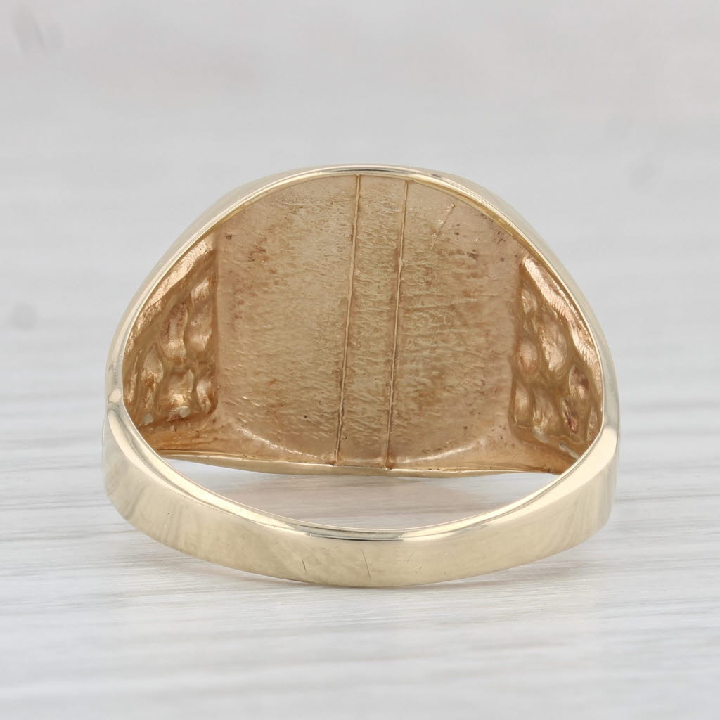 Light Gray Engravable Signet Ring 10k Yellow Gold Nugget Band Size 10 Men's