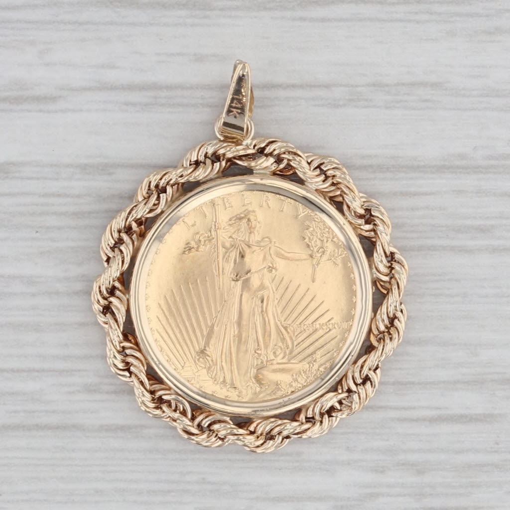 Gray Authentic 1987 1/10oz American Eagle Liberty 5 Dollar Coin Pendant 14k 22k Gold