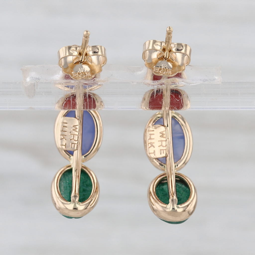Scarab Carved Chalcedony Aventurine Oval Cabochon Half Hoop Earrings 14k Gold