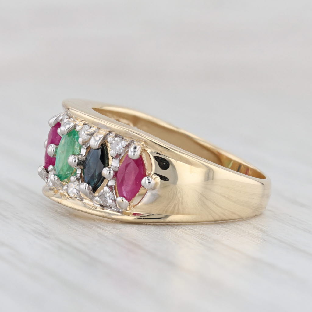 Light Gray 1.42ctw Sapphire Ruby Emerald Diamond Ring 14k Yellow Gold Size 7