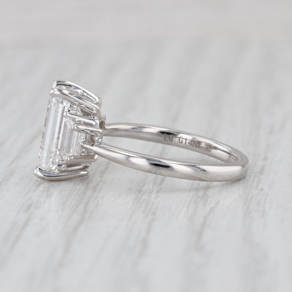 New IGI 3.51ctw Emerald Cut Lab Grown Diamond 3-Stone Engagement Ring 14k Gold