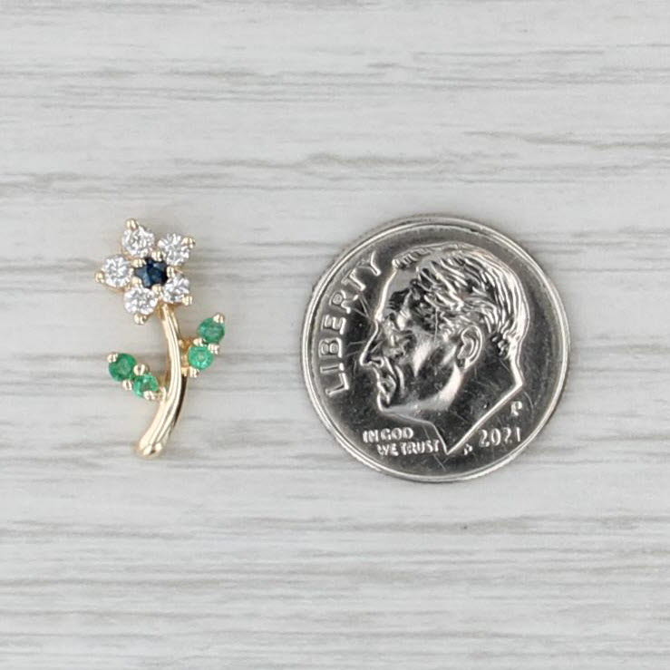 0.30ctw Emerald Diamond Sapphire Flower Pendant 14k Yellow Gold Small Drop