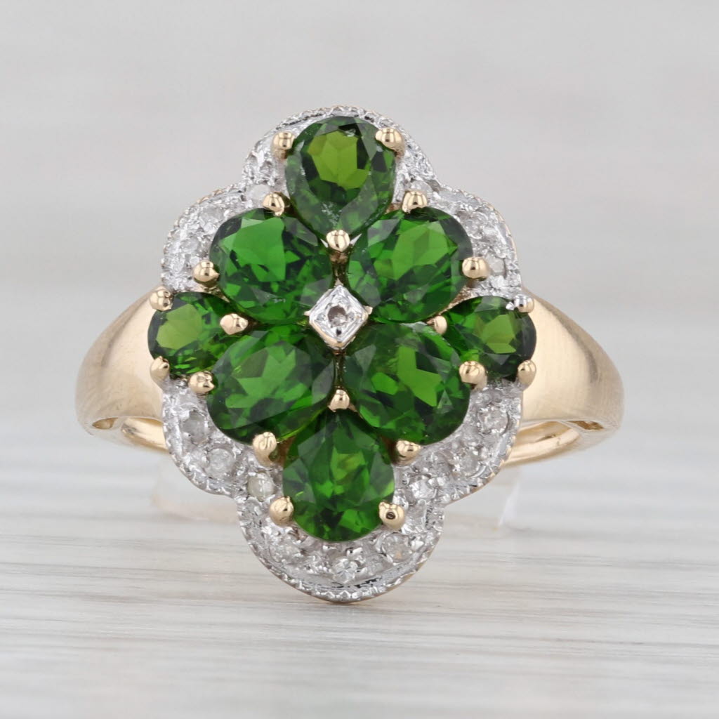 Light Gray Chrome Diopside Cluster Diamond Halo Ring 14k Yellow Gold Size 6 As Is