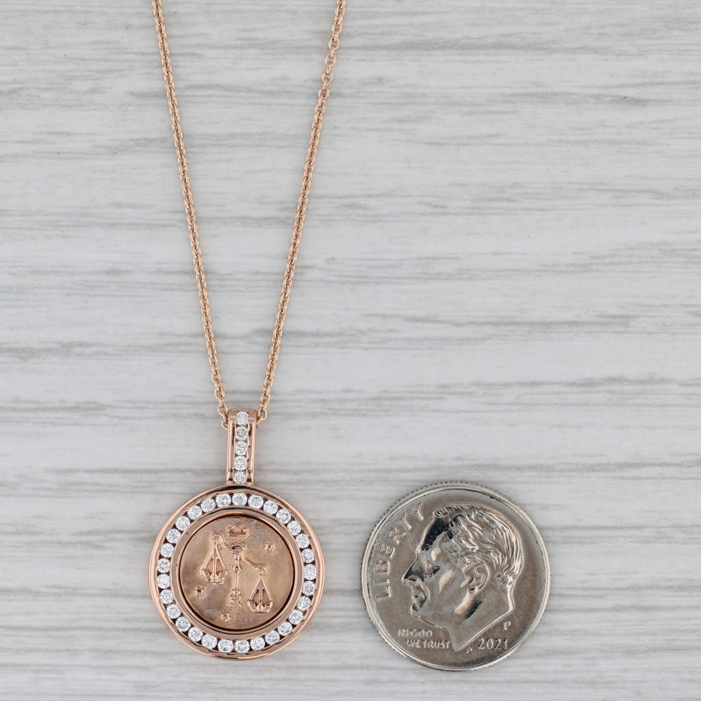 Gray 0.38ctw Diamond Halo Libra Zodiac Medallion Pendant Necklace 18k Rose Gold 18"