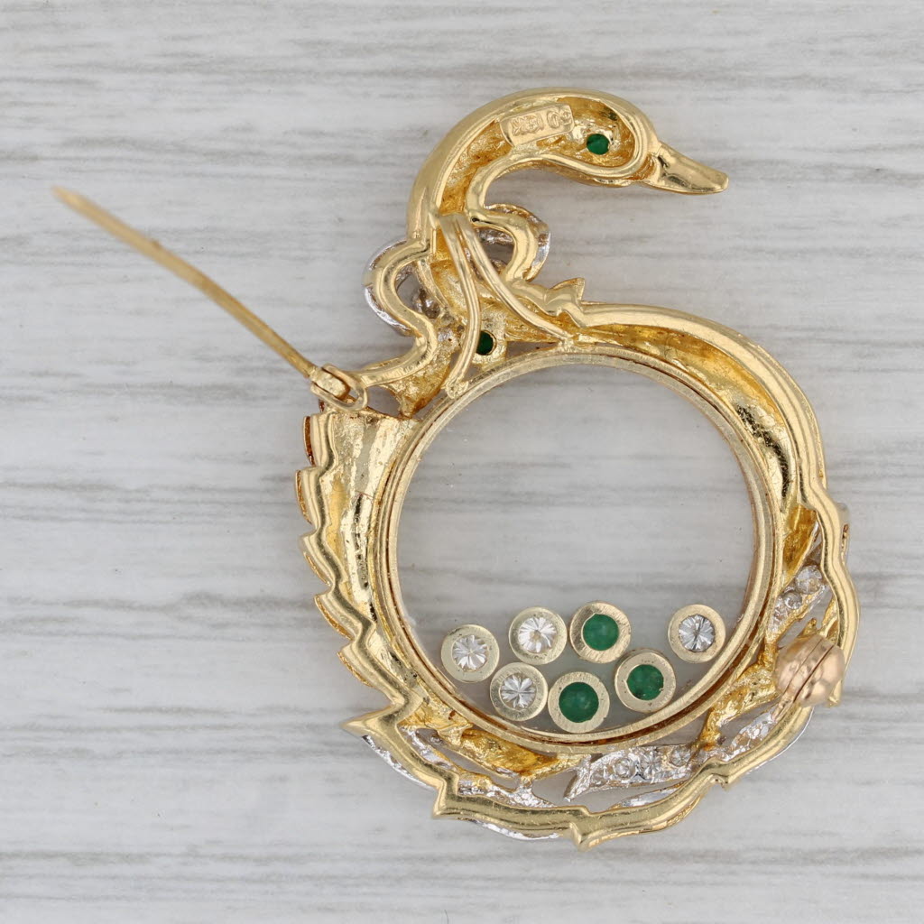 Gray 0.50ctw Floating Emerald Diamond Goose Brooch Pendant 18k Yellow Gold