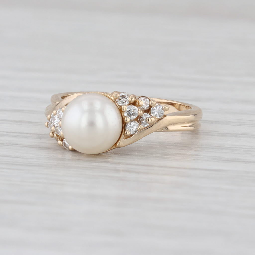 Saltwater Cultured Pearl Diamond Ring 14k Yellow Gold Size 5.5
