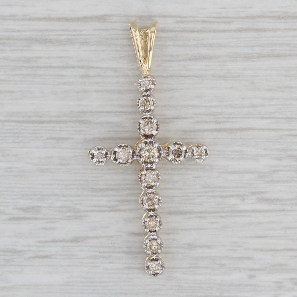 Gray 0.48ctw Champagne Diamond Cross Pendant 14k Yellow Gold