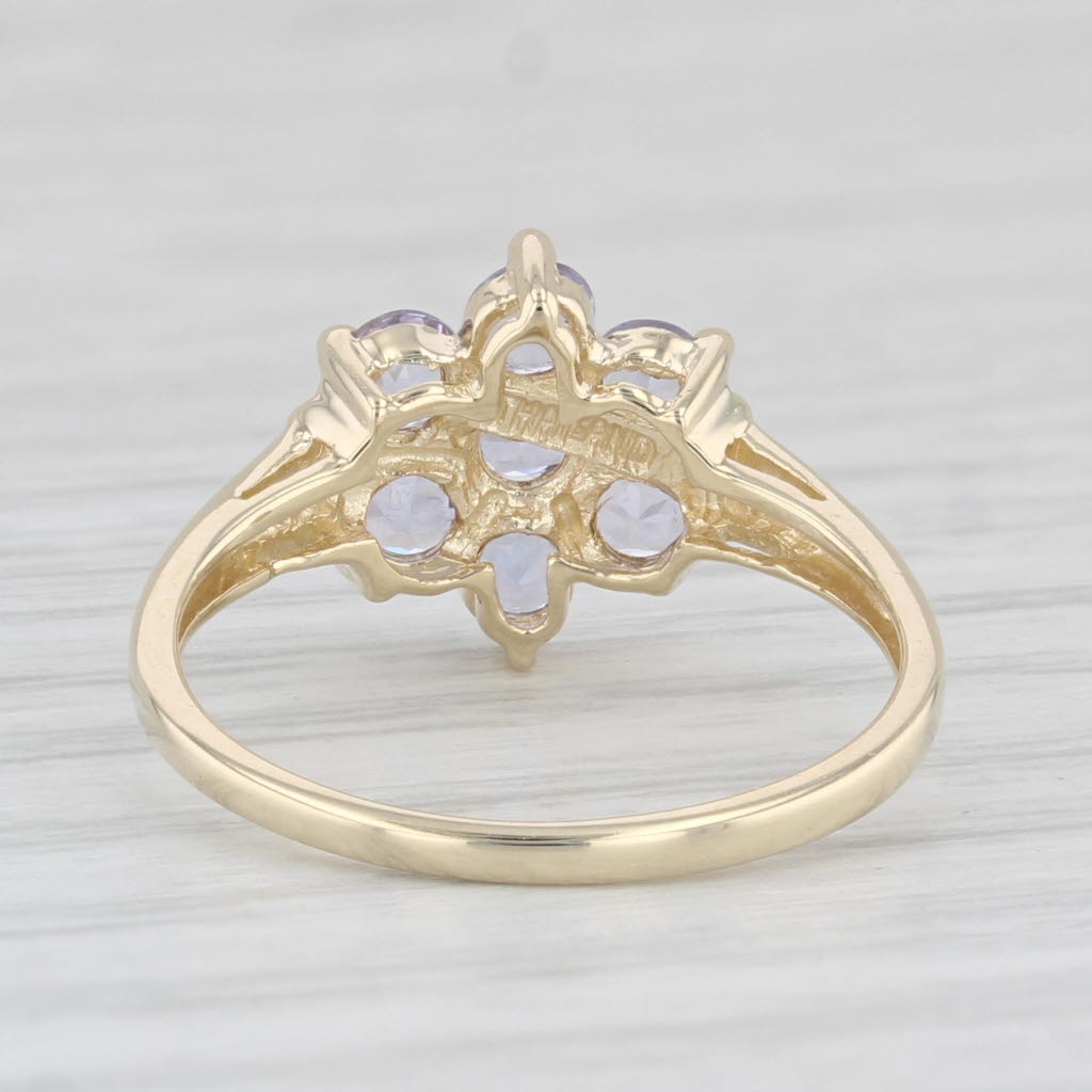 Light Gray 0.75ctw Tanzanite Flower Ring 10k Yellow Gold Size 5