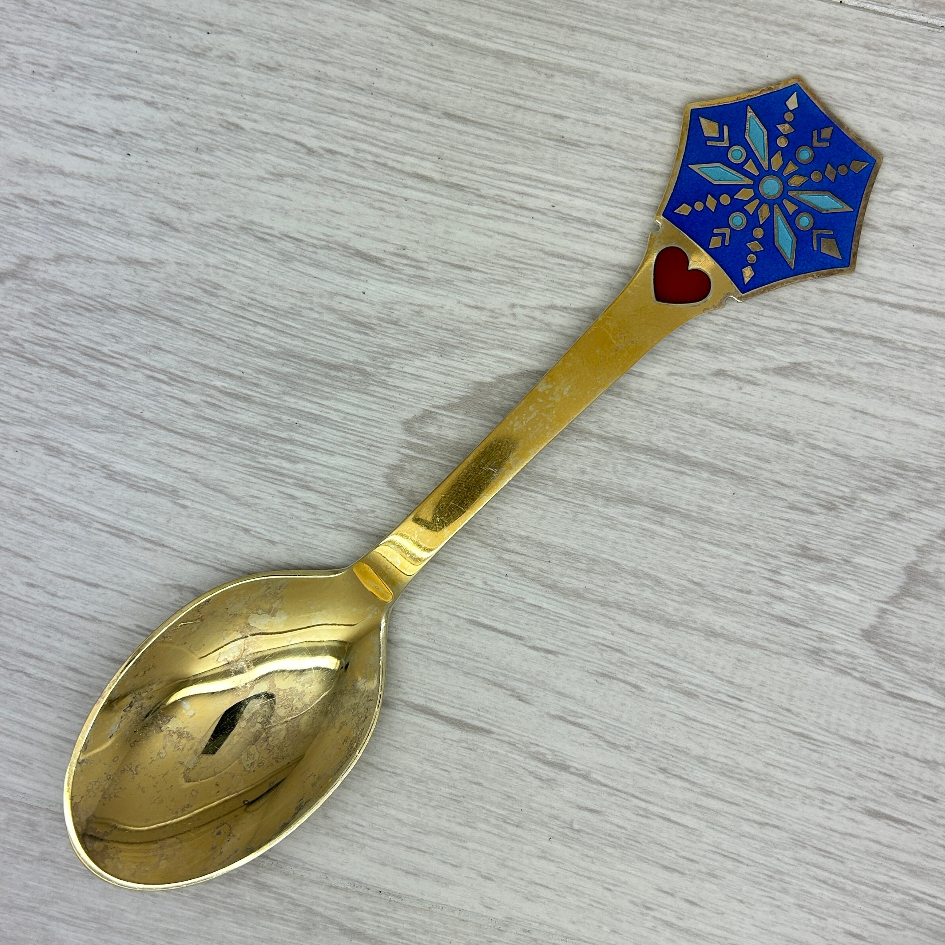 Dark Gray Vintage 1976 Anton Michelsen Sterling Silver & Enamel Christmas Spoon Denmark