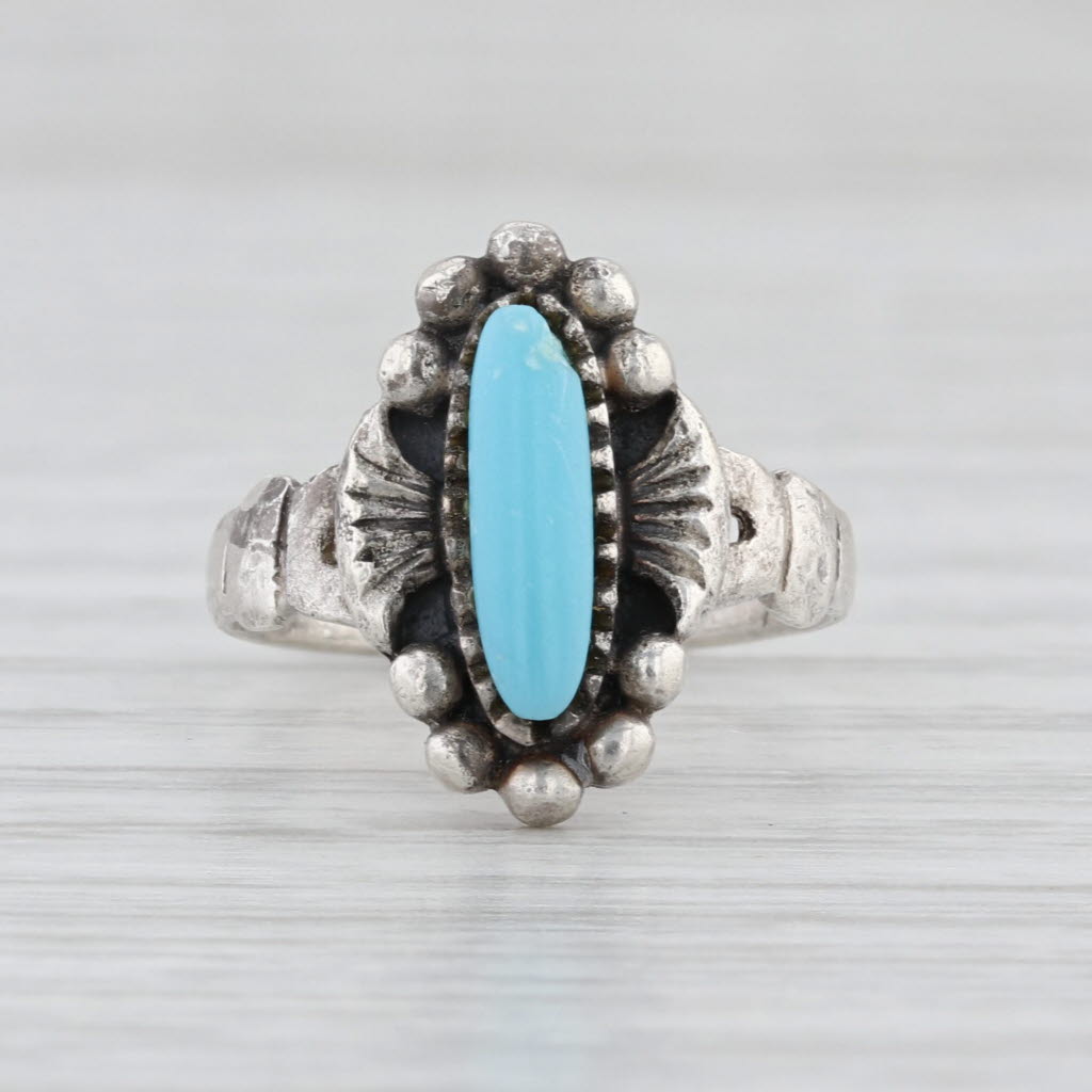 Imitation Turquoise Ring Vintage Oval Cabochon Solitaire Sterling Silver Sz 4.25