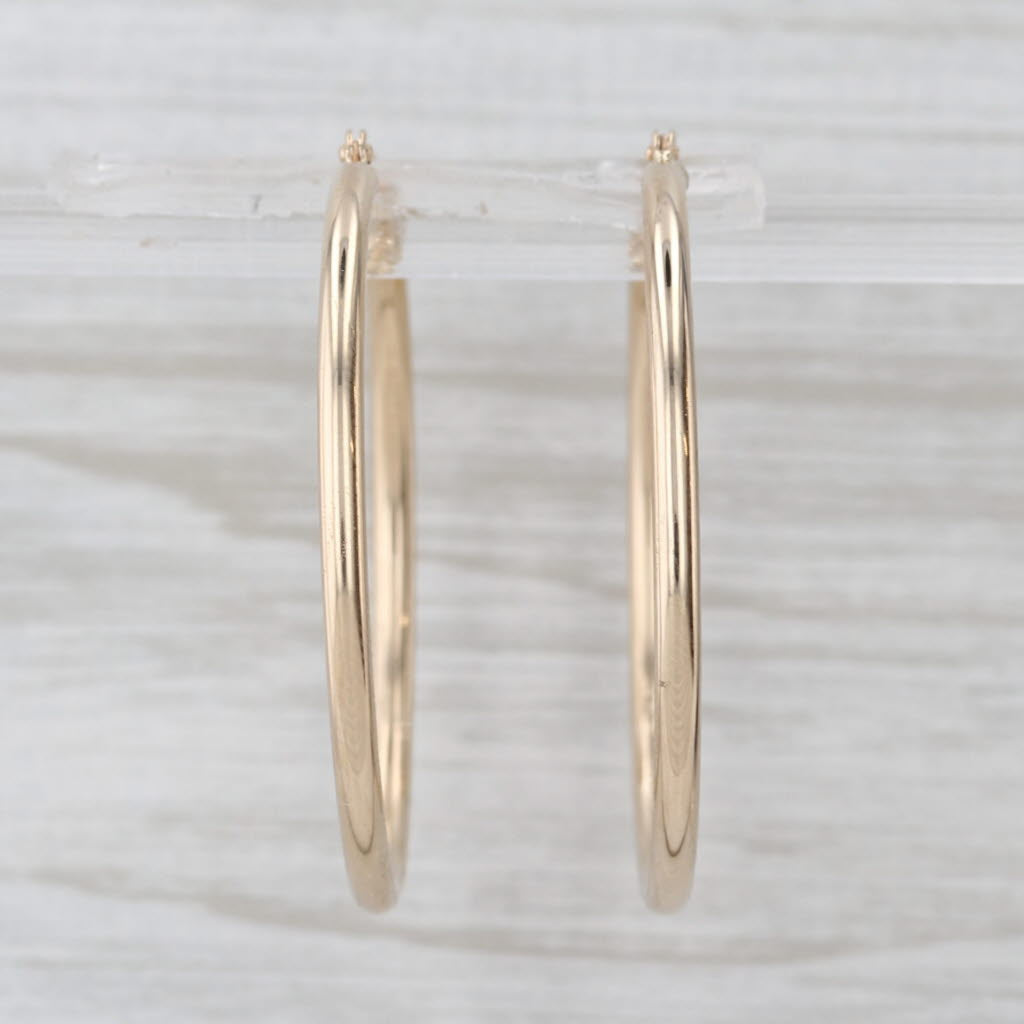 Round Hoop Earrings 14k Yellow Gold Snap Top Round Hoops 35 x 2mm