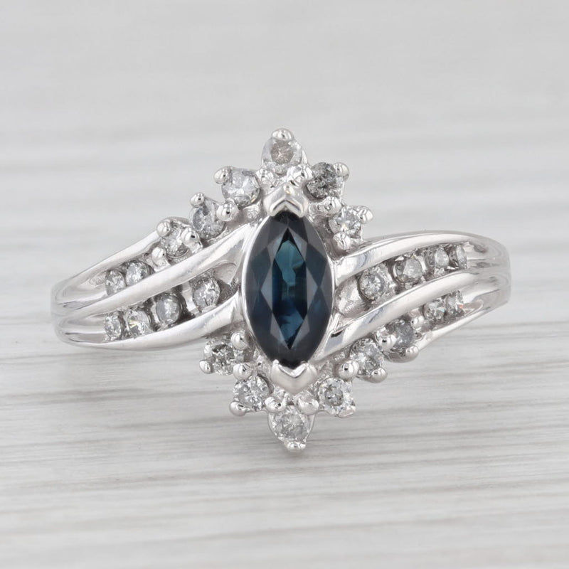 0.81ctw Marquise Blue Sapphire Diamond Bypass Ring 10k White Gold Size 5.25