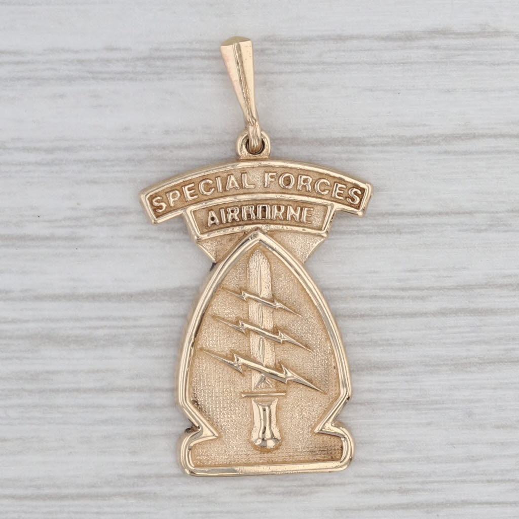 Gray Special Forces Airborne Pendant Sword Arrowhead Coat of Arms 10k Gold Military