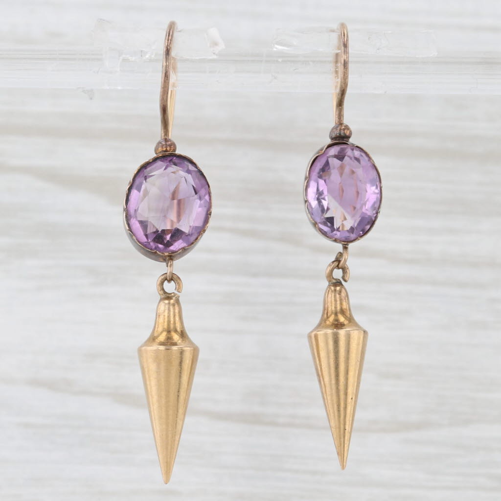 Light Gray Antique 2.82ctw Oval Amethyst Dangle Earrings 8k-15k Gold Hook Posts Drops