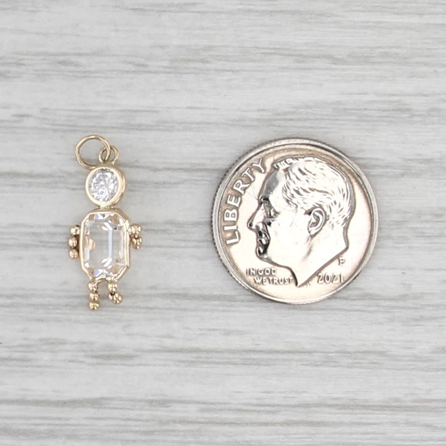 1.32ctw Cubic Zirconia Birthstone Doll Charm 14k Yellow Gold Boy Girl Pendant