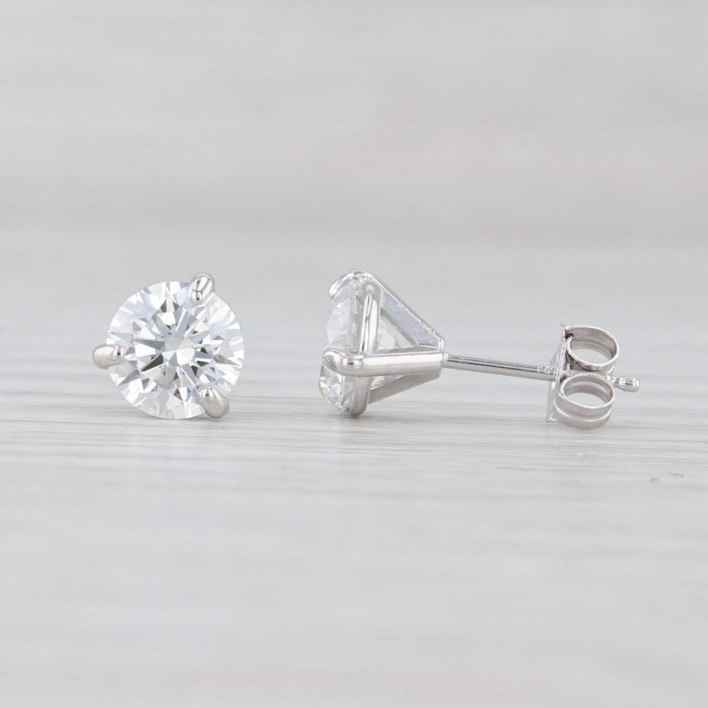 Light Gray New 2ctw Round Lab Created Diamond Stud Earrings 14k White Gold VS1 D IGI