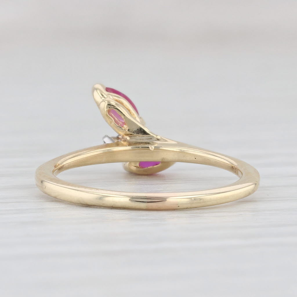 Light Gray 0.40ctw Ruby Diamond Bypass Ring 14k Yellow Gold Size 6