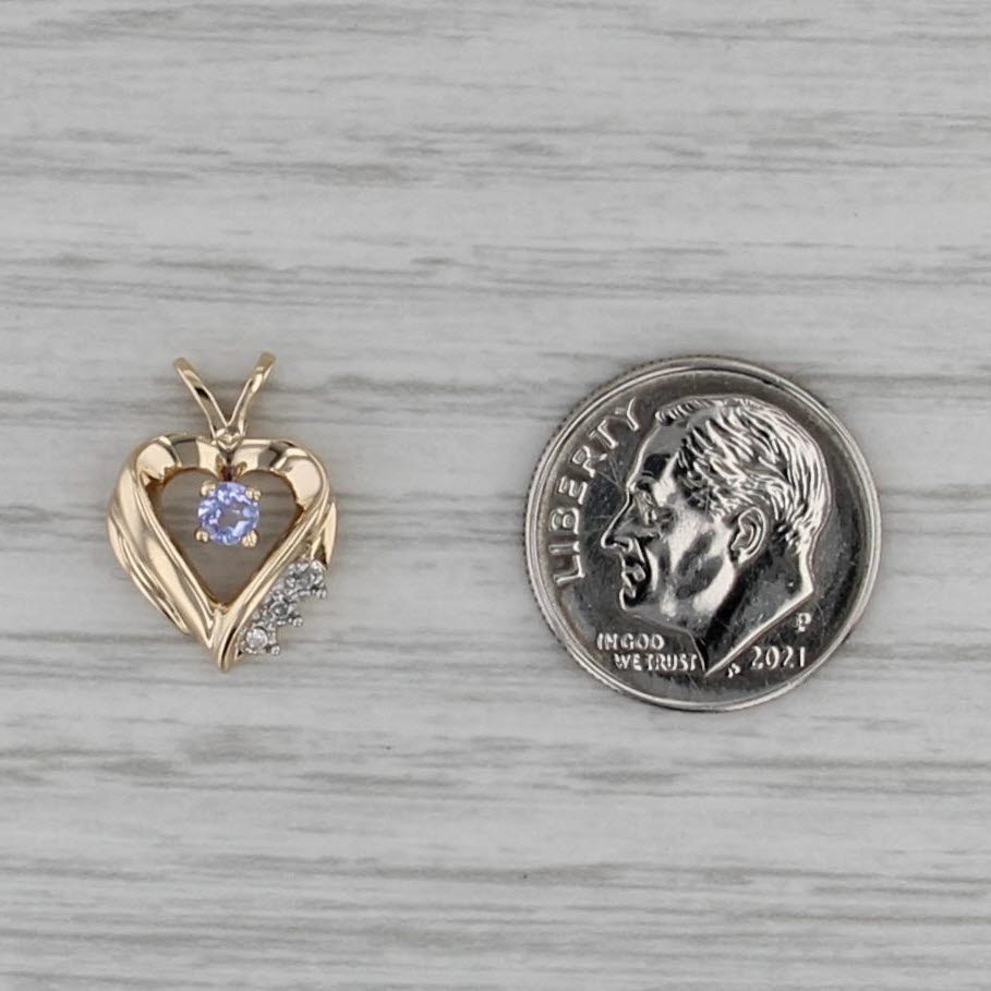 0.11ctw Tanzanite Diamond Heart Pendant 10k Yellow Gold