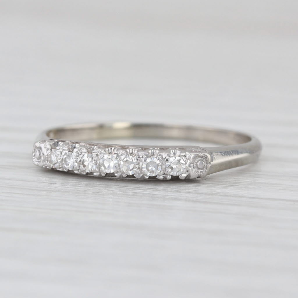 Vintage 0.10ctw Diamond Wedding Band 14k White Gold Stackable Ring Size 8.75