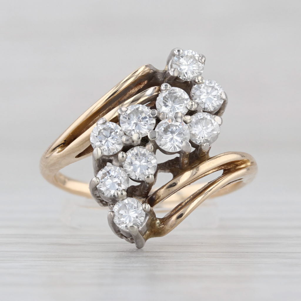 Vintage 0.95ctw Diamond Cluster Bypass Ring 14k Yellow Gold Size 6.25
