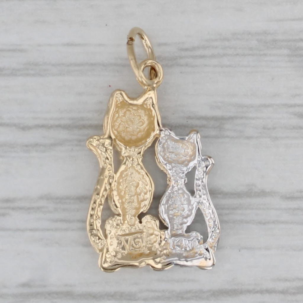 Gray 2-Toned Cat Charm 14k White Yellow Gold Light Weight Pendant