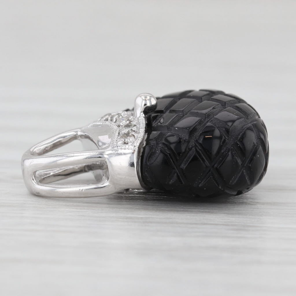 Faceted Onyx Diamond Pendant 10k White Gold Charm