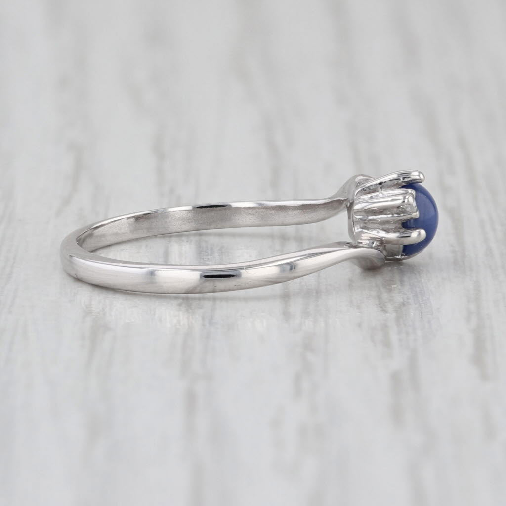 Blue Lab Created Star Sapphire Diamond Ring 10 White Gold Size 7.25