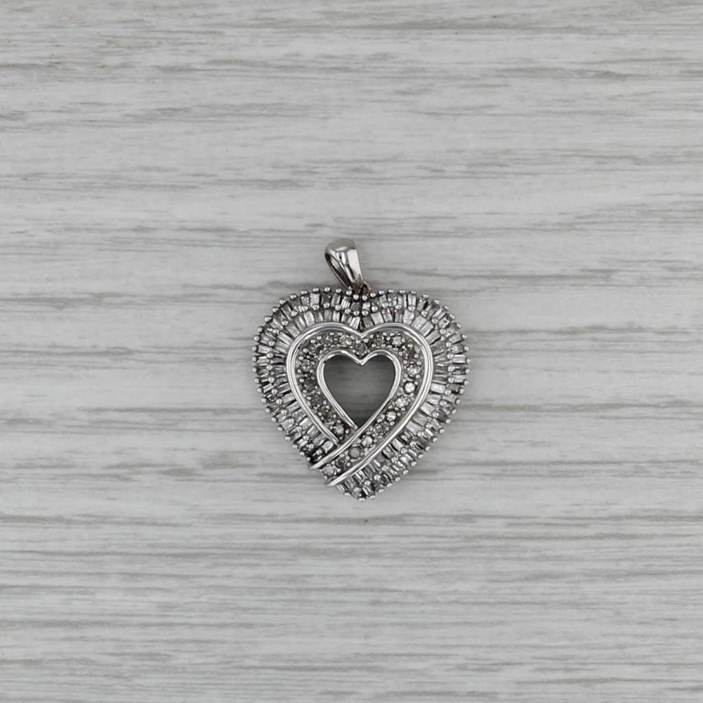 1ctw Layered Diamond Open Heart Pendant 10k White Gold Drop